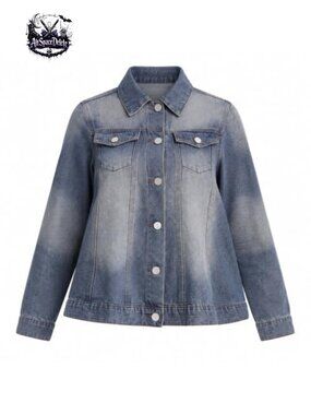 Women's A-Line Denim Jacket Pleated Back Button Front